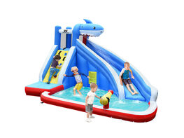 Costway Inflatable Water Slide shark Bounce House Castle Splash Water Pool Without Blower - Multicolor 