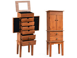 Costway Vintage Jewelry Cabinet Chest Storage Organizer Drawers&Mirror - Honey