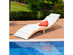Costway Folding Wooden Outdoor Lounge Chair Chaise Red/White Cushion Pad Pool Deck