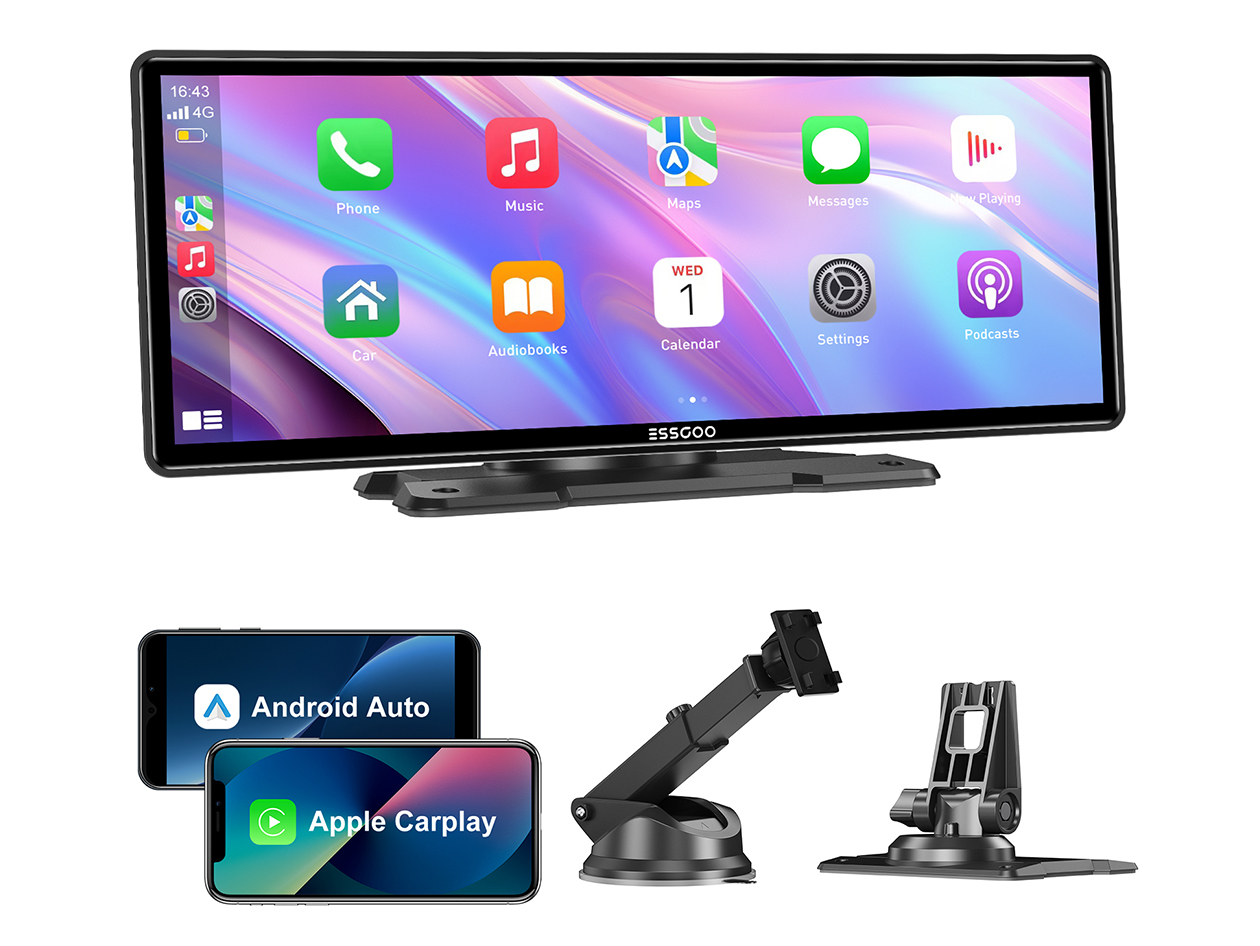 10" Touchscreen Telescopic Mount Wireless Car Display with Apple CarPlay & Android Auto Support