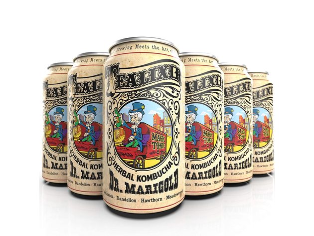 12-PACK Tealixir Herbal Kombucha Tea, Dr. Marigold Herbal Tonic, 12 Ounces Each (144 Ounces)