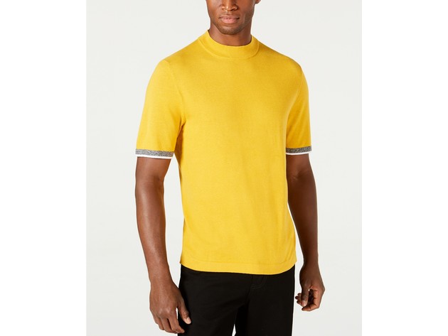 Alfani Men's Short-Sleeve Mock Neck Sweater Yellow Size Large