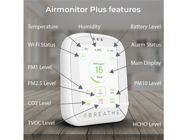 BREATHE Airmonitor Plus Smart Air Quality Monitor (3-Pack)