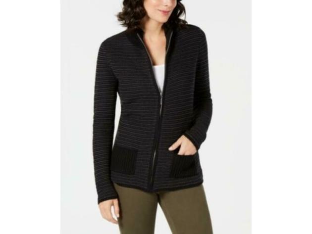 Karen Scott Women's Textured Zip-Front CardiganBlack Size Large