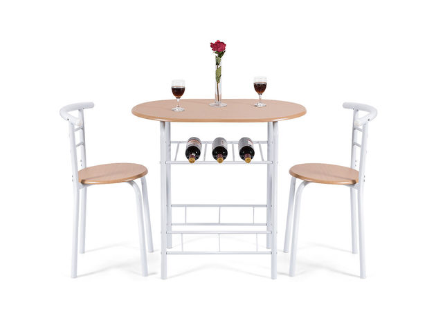 Costway 3 Piece Dining Set Table 2 Chairs Home Kitchen Breakfast Furniture - White + brown