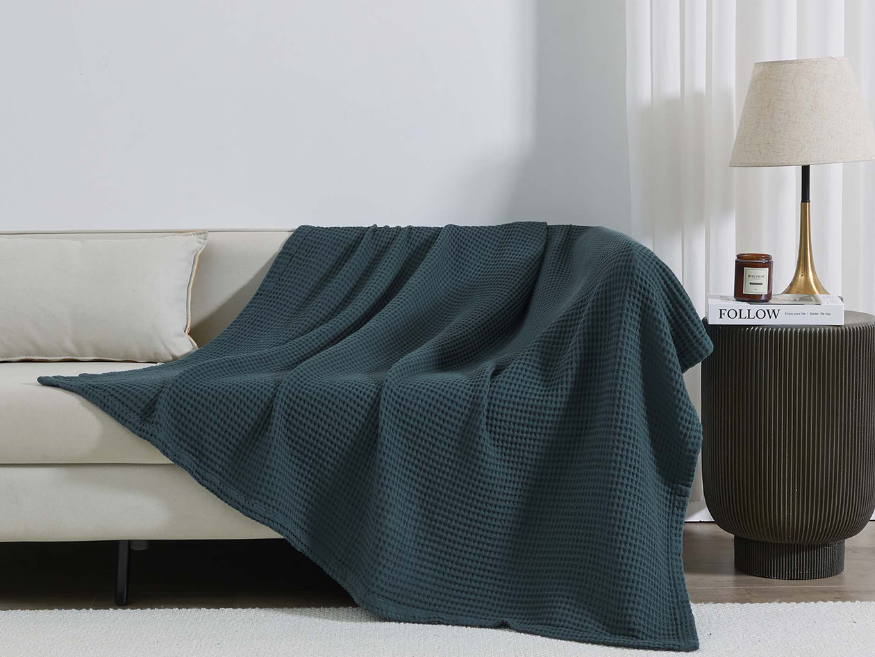 Vintage Cotton Waffle Blanket (Throw/Indigo)
