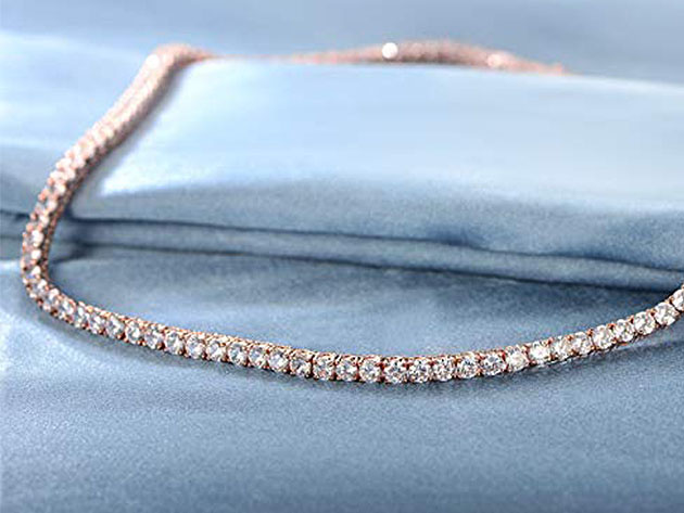 Tennis Necklace with White Princess Cut Swarovski (Rose Gold)