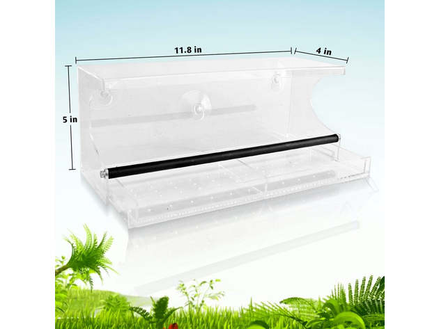 Window Bird Feeder - See-Through Acrylic - Clear, Removable Slide Out Tray