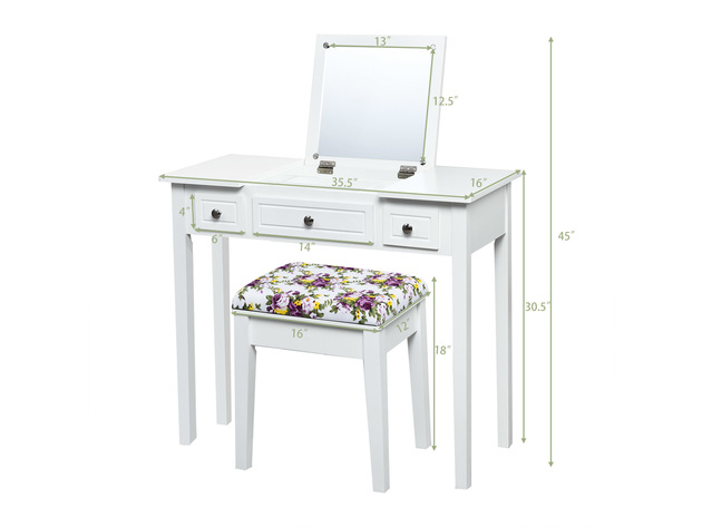 Costway Vanity Dressing Table Flip Top 7 Compartments Makeup Desk - white
