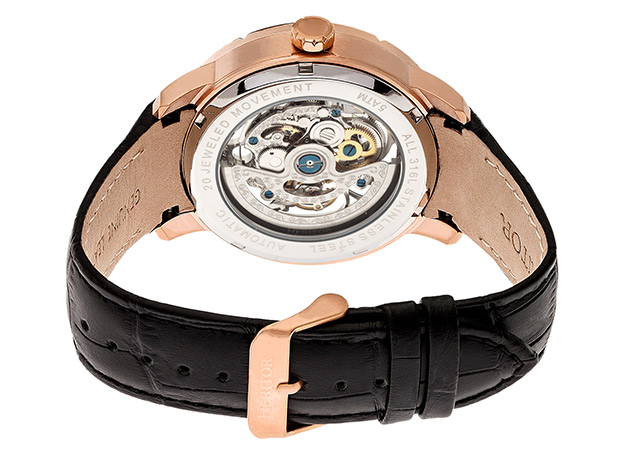 Heritor Ryder Automatic Skeleton Leather-Band Watch (Black/Rose Gold)