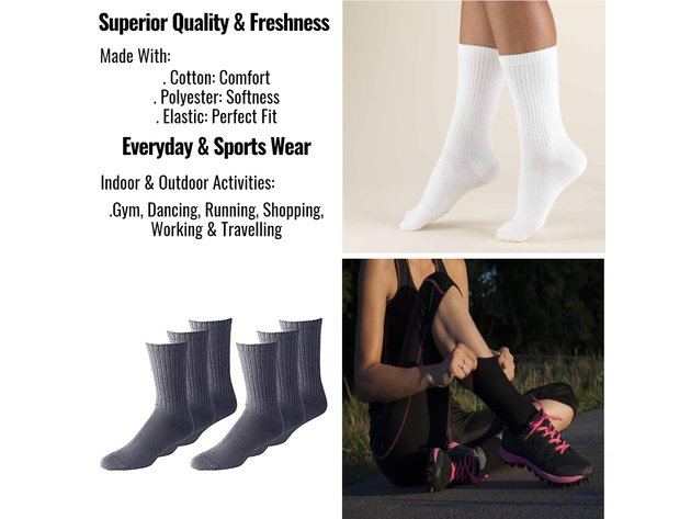 Mechaly Unisex Classic Crew Athletic Sports Cotton Socks 25 Pack - Grey