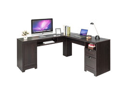 Costway L-Shaped Corner Computer Desk Writing Table Study Workstation Drawers - Dark Coffee