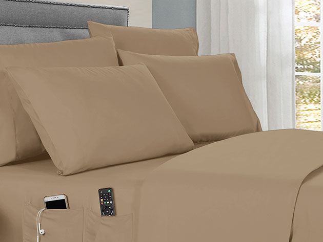 Kathy Ireland 1284QNWH Queen Size Smart Sheet Set with Side Pocket, White - 6 Piece