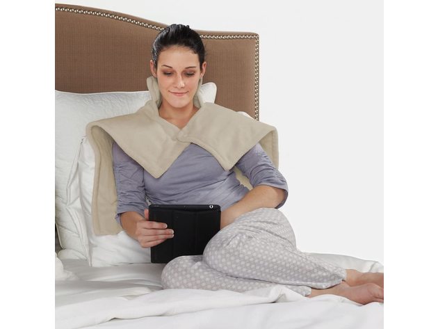 Wellrest | Therapeutic Neck and Back Warmer 4-Heat Settings With Auto Shut Off, Machine Washable, Natural - Natural