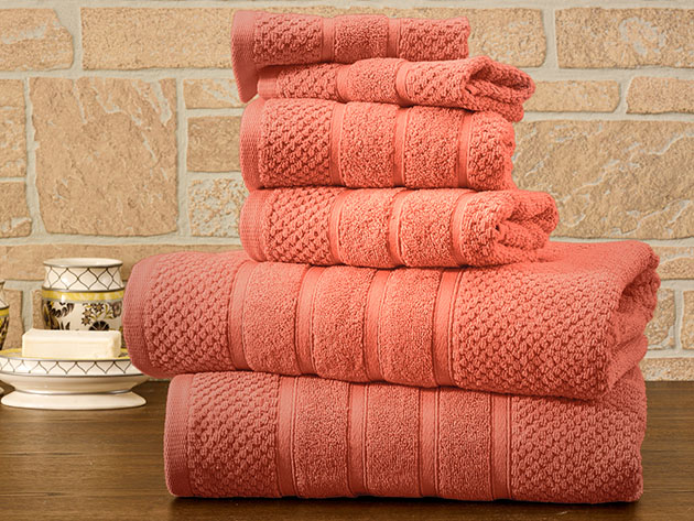 6-Piece Bibb Home 100% Egyptian Cotton Towel Set (Popcorn/Coral)