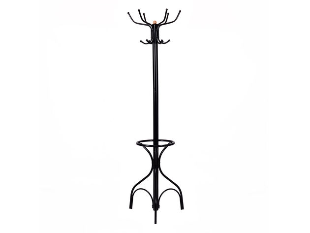 Costway Metal Coat Hat Rack Organizer Clothes Hanger Hooks Tree Stand Umbrella Holder - Black