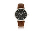 Elevon Lear Leather-Band Watch w/Day/Date - Brown/Silver