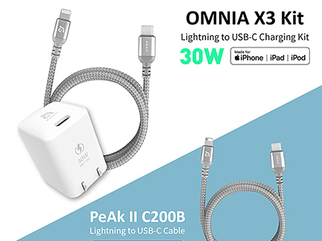 OMNIA X3 USB-C to Lightning Fast Charging Kit + PeAk II C200B Cable (White)