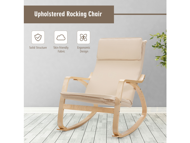 Costway Set of 2 Bentwood Rocking Chair Relax Rocker Lounge Chair w/Fabric Cushion - Beige
