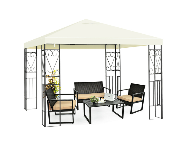 Costway 10'x10' Steel Frame Patio Gazebo Canopy Tent Shelter Patio Party Awning - Beige