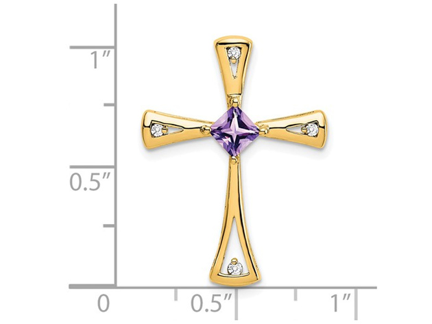 3/10 Carat (ctw) Amethyst Cross Pendant Necklace in 14K Yellow Gold with Chain