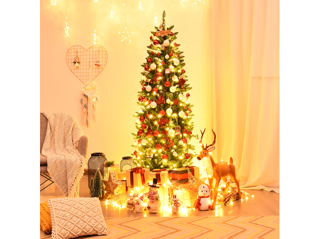 6 Foot Pre-lit Artificial Pencil Christmas Tree w/ 250 LED Lights