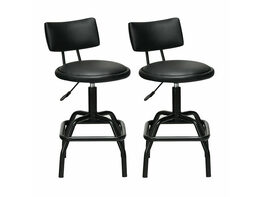 Costway Set of 2 Adjustable Swivel Vintage Bar Stool PU Leather Steel Frame w/ Backrest - Black