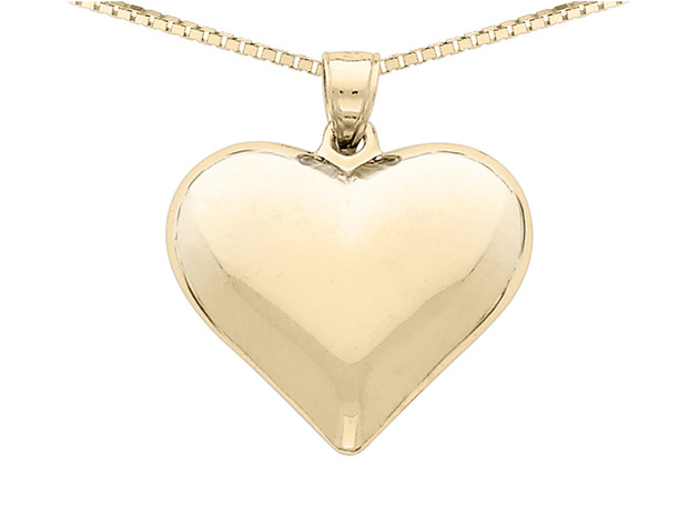 Puffed Heart Pendant Necklace in 14K Yellow Gold with Chain