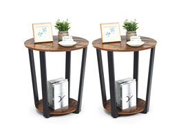 Costway Set of 2 Industrial End Table Metal Frame w/ Shelf - Retro Brown + Black