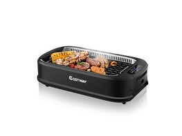 Costway Smokeless Electric Grill Portable Nonstick BBQ w/ Turbo Smoke Extractor - Black