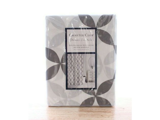 Charter Club 72 Inch x 72 Inch Trellis-Print Polyester/Cotton Shower Curtain, Black