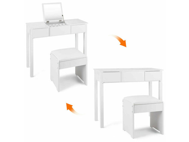 Costway White Vanity Dressing Table Furniture Stool Storage Box - White