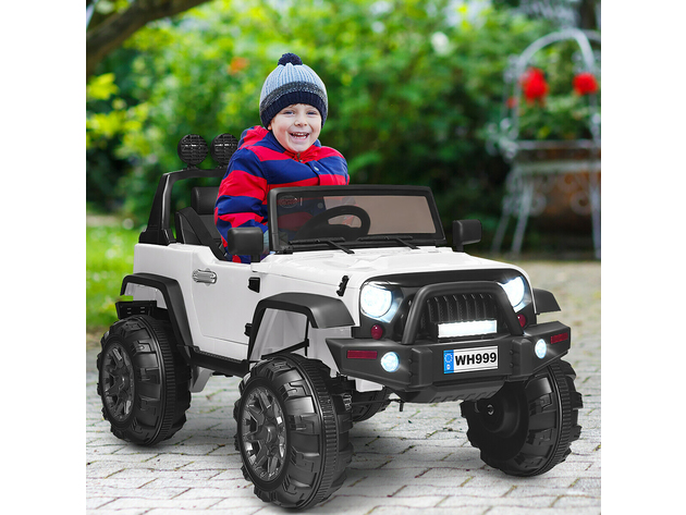 Costway 12V Kids Ride On Truck RC Car w/ LED Lights Music Trunk - White