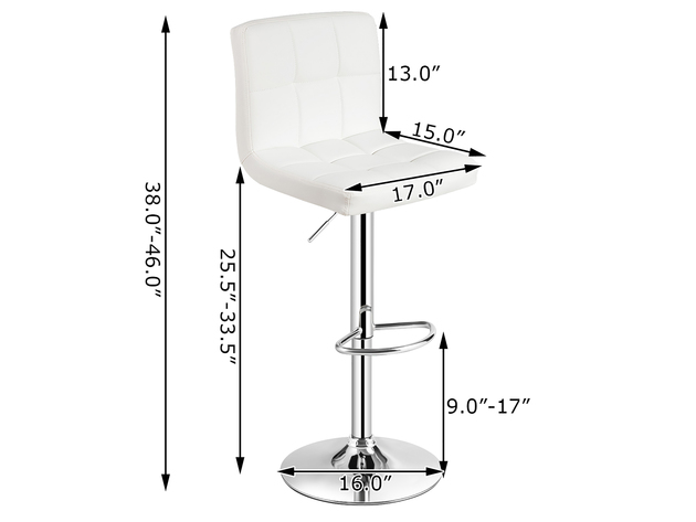 Costway Adjustable Armless Bar Stool Swivel Kitchen Counter Bar Chair PU Leather White