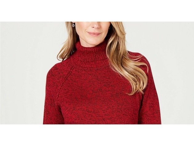 Karen Scott Women's Marled Cotton Turtleneck Sweater Red Size Large