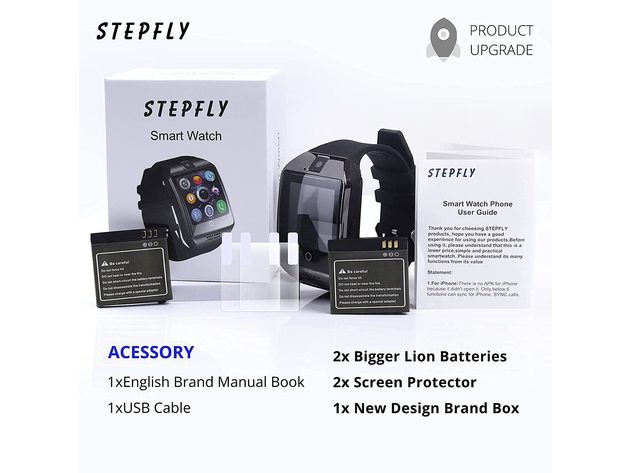 Stepfly Bluetooth Smart Watch with Camera Sim Card