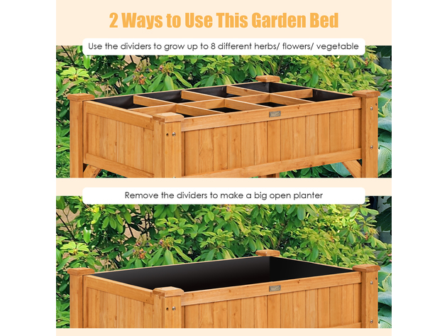 Costway Grids Raised Garden Bed Elevated Planter Box Kit Wood W Liner