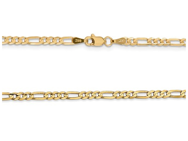 14K Yellow Gold Ladies 3mm Concave Figaro Necklace 16 Inches