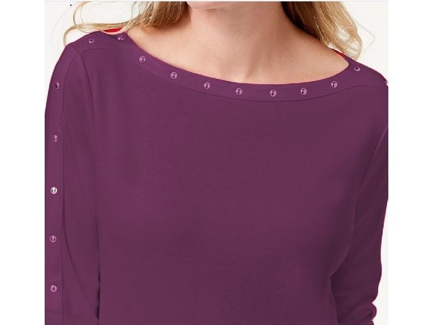 Karen Scott Women's Petite Cotton Studded Top Purple Size Medium