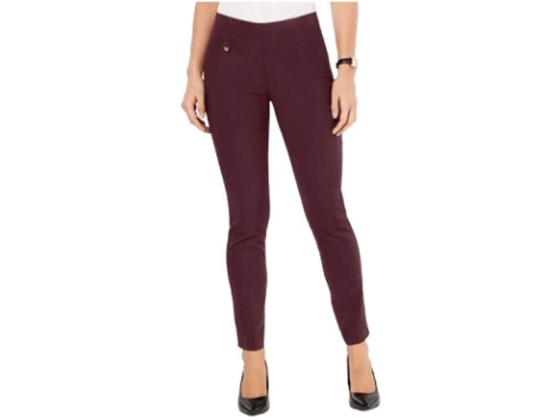 Alfani Women's Tummy-Control Pull-On Skinny Pants Dark Red Size 14R