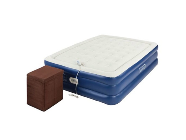 Aerobed 2000014113 Queen Raised Inflatable Air Bed Mattress with Ottoman - Blue