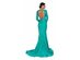 Terani Couture Women's Long Sleeve Open Back  Santin Mermaid Gown Esmerald Size 4