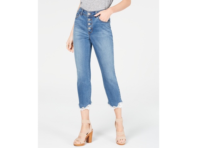 INC International Concepts. Women's High-Rise Lace-Trim Skinny Cropped Jeans Blue Size 4