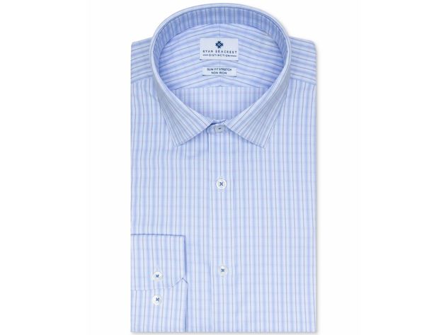 Ryan Seacrest Distinction Men's Plaid Print Dress Shirt Blue Size 16.5x34-35