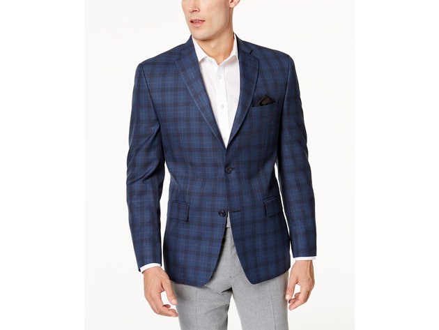 Michael Kors Men's Classic-Fit Blue & Gray Plaid Sport Coat Size 46 Long