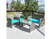 Costway 4 Piece Patio Rattan Furniture Set Conversation Glass Table Top Cushioned Turquoise