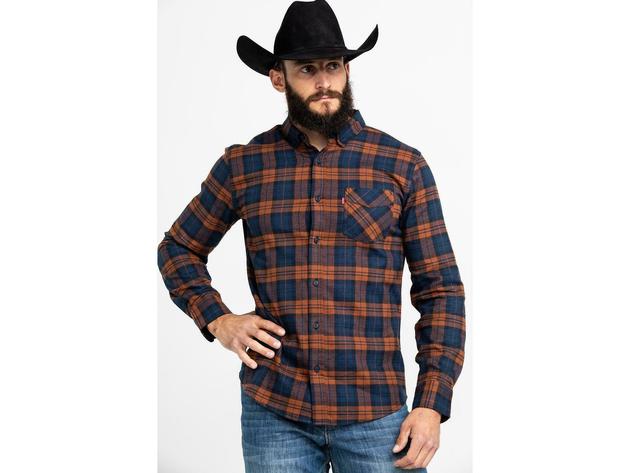 Levi's Men's Ferra Plaid Button Long Sleeve Western Flannel Shirt Orange  Size 2 Extra Large