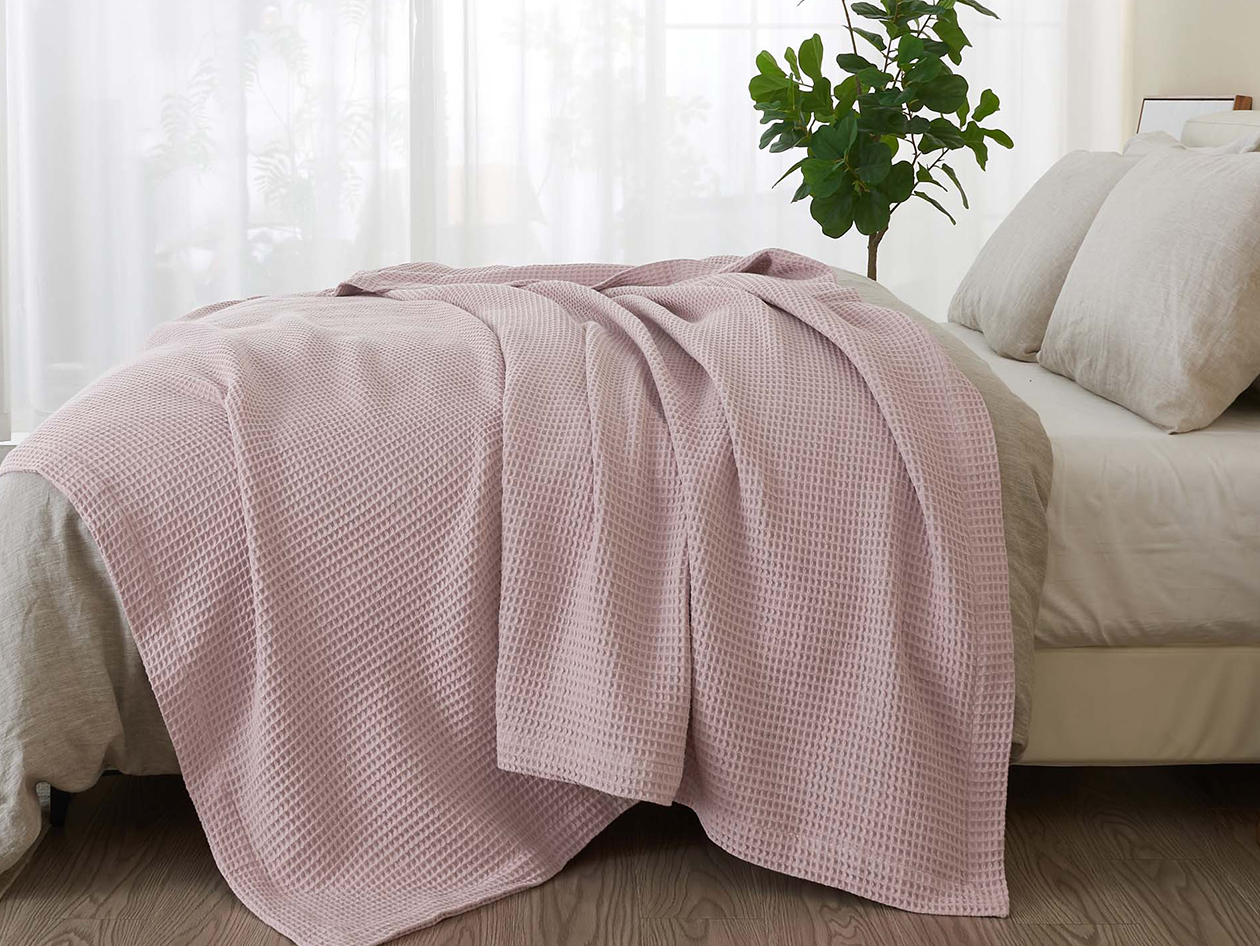 Vintage Cotton Waffle Blanket (Queen/Lilac)