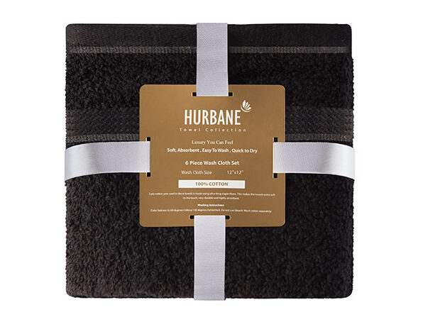 Hurbane Home 6 Piece Washcloth Set Black - Product Image