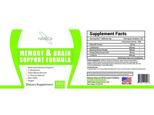 Natrica Non GMO, Memory and Brain Support Formula Dietary Supplement, 120 Capsules